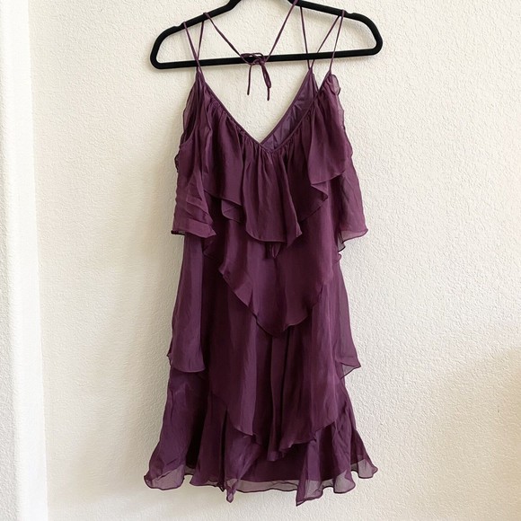 Rebecca Taylor Dresses & Skirts - Rebecca Taylor Tiered 100% Silk Satin Lined Dress Maroon Layers Size 4